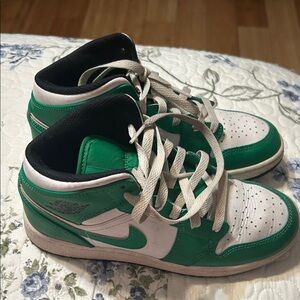Jordan Green and White High-Top Sneakers